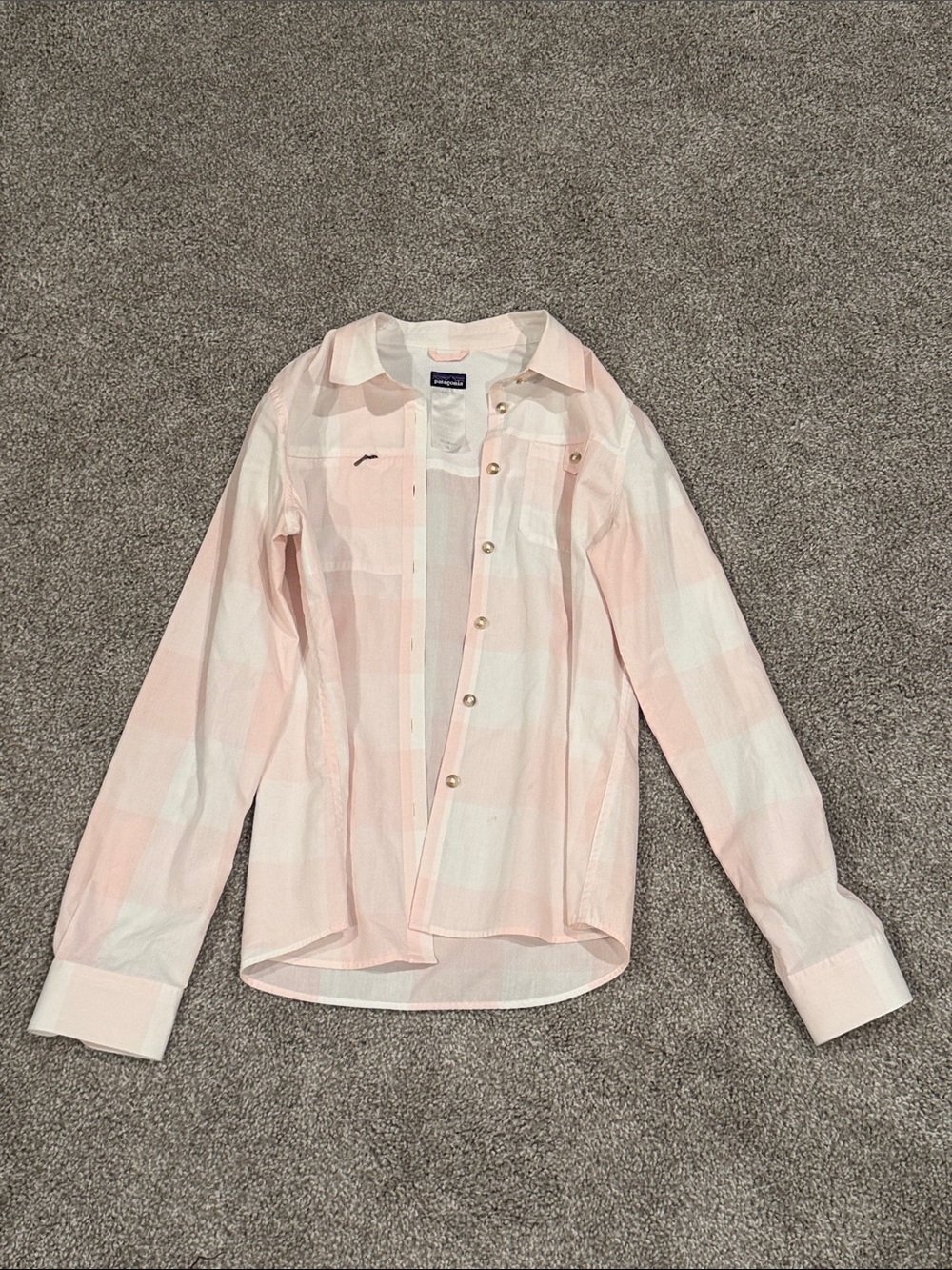 Pink and white Patagonia button up shirt